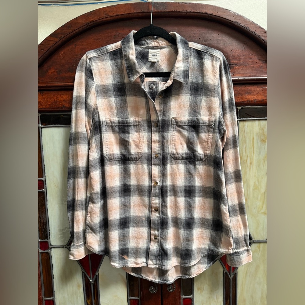 Vans Black and Cream Plaid Shirt